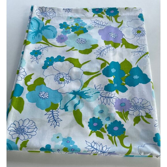 Vintage 1970s flat/top sheet, blue, purple green, floral, full/ double size bed - Picture 8 of 10